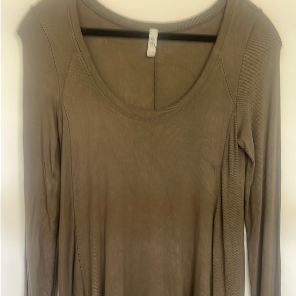 Free People Fitted Brown Long Sleeve Blouse